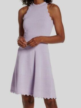 ELIZA J Lilac Scalloped Fit & Flare Sweater Dress